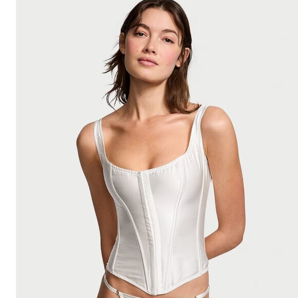 Victoria’s Secret VS Corset Top Sterling Silver Grey 100% Silk Small-DD New - Picture 5 of 5